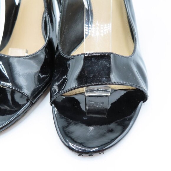 Via Spiga Womens 9 M Black Patent Leather Open Toe Slingback High Heels Buckle - Picture 4 of 12